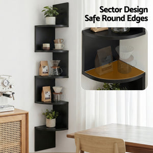 Corner Floating Bookshelf | Wall Shelf | 5 Tier | Black