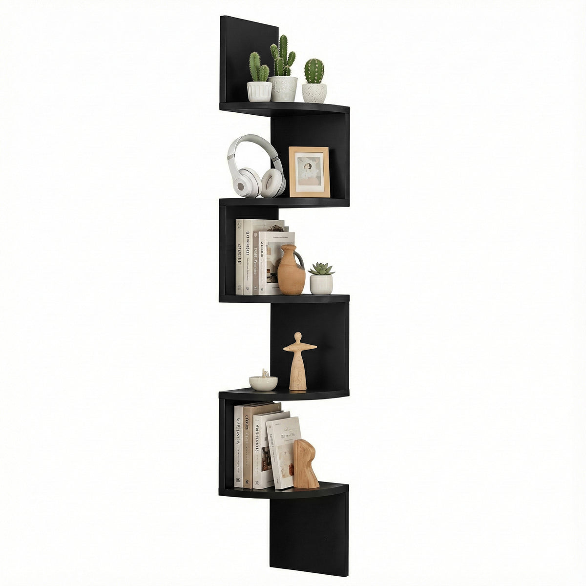 Corner Floating Bookshelf | Wall Shelf | 5 Tier | Black