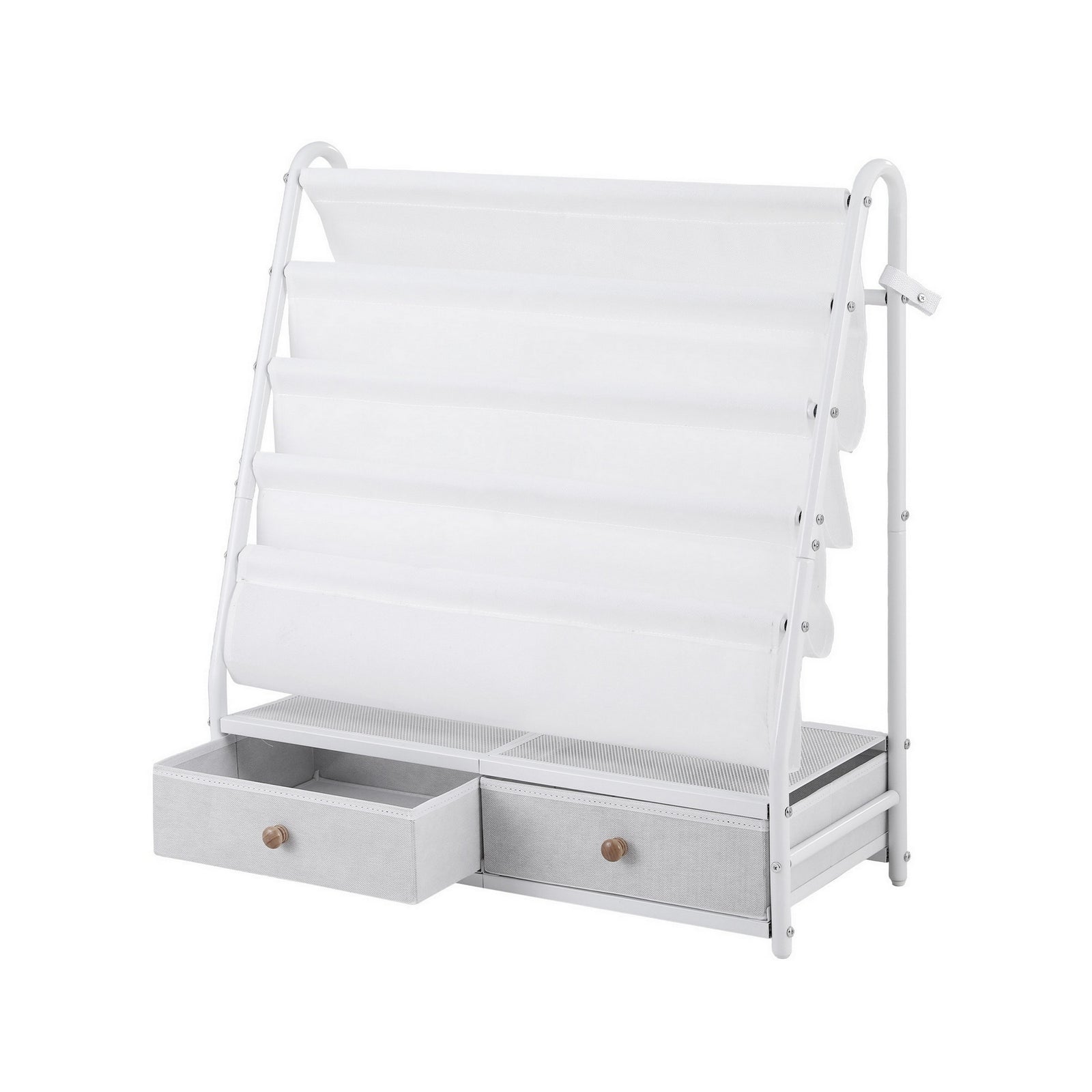 Kids Bookshelf | Metal Storage Rack | Toy Display Shelf | Drawer | White