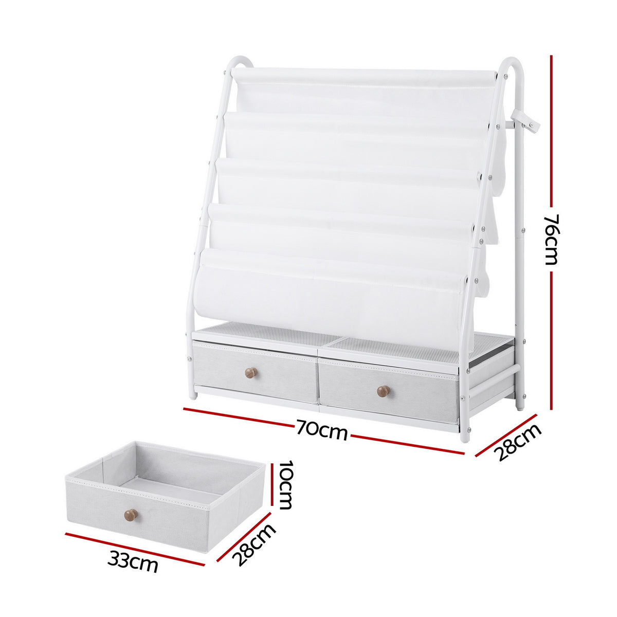 Kids Bookshelf | Metal Storage Rack | Toy Display Shelf | Drawer | White