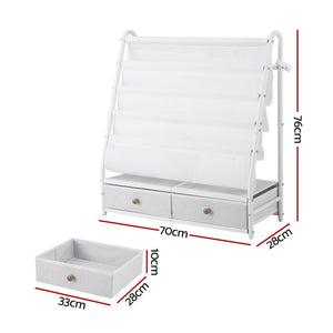 Kids Bookshelf | Metal Storage Rack | Toy Display Shelf | Drawer | White