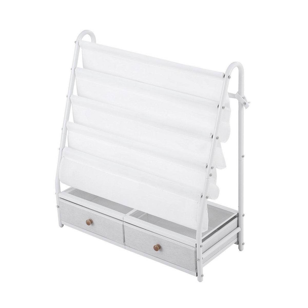 Kids Bookshelf | Metal Storage Rack | Toy Display Shelf | Drawer | White