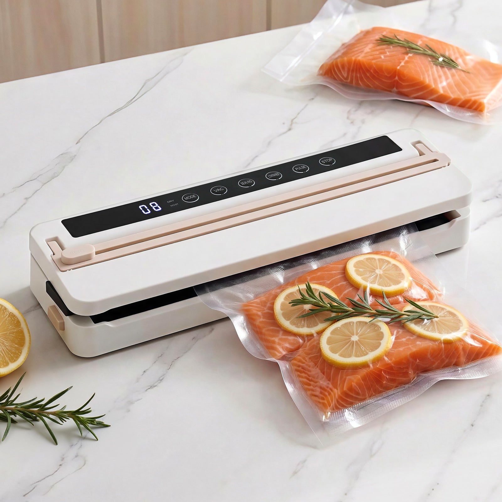 Food Vacuum Sealer | 6 Mode Auto Seal Machine with Slide Cutter | White