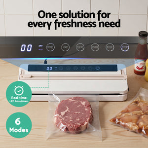 Devanti Food Vacuum Sealer Machine Fresh Storage Auto Seal Slide Cutter 6 Modes White