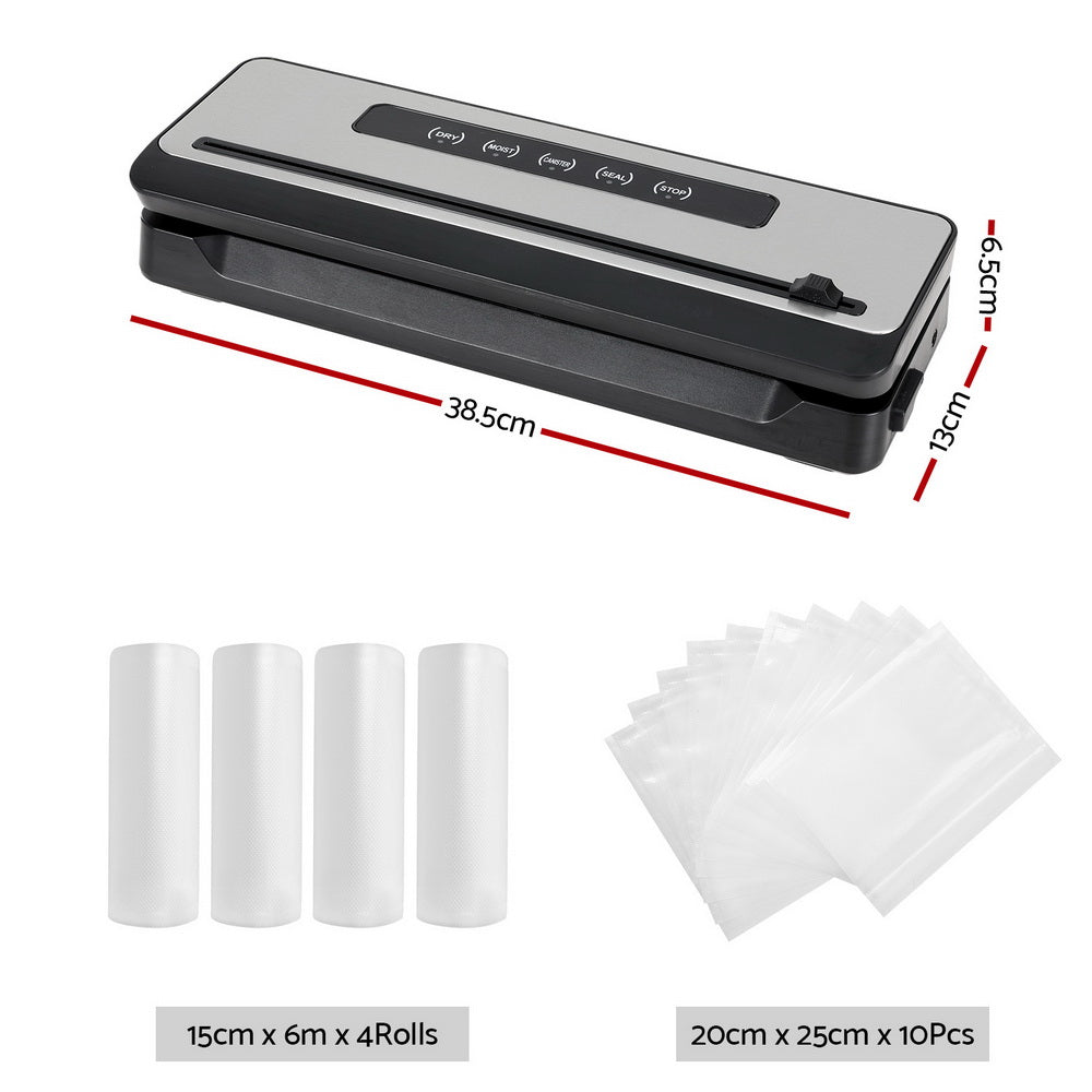 Devanti Food Vacuum Sealer Machine | Sealing Cutter | 5 Modes | Storage Bags | 4 Rolls