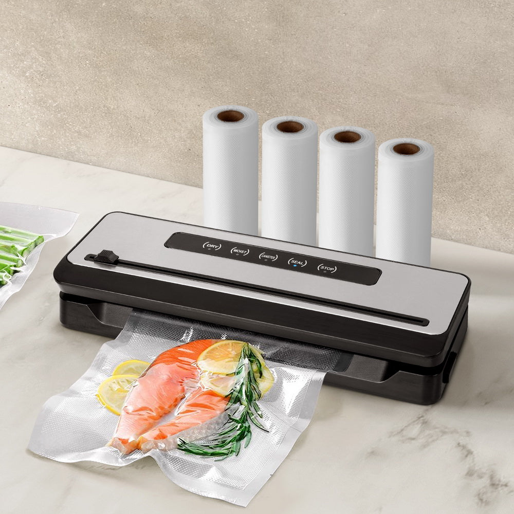 Devanti Food Vacuum Sealer Machine | Sealing Cutter | 5 Modes | Storage Bags | 4 Rolls