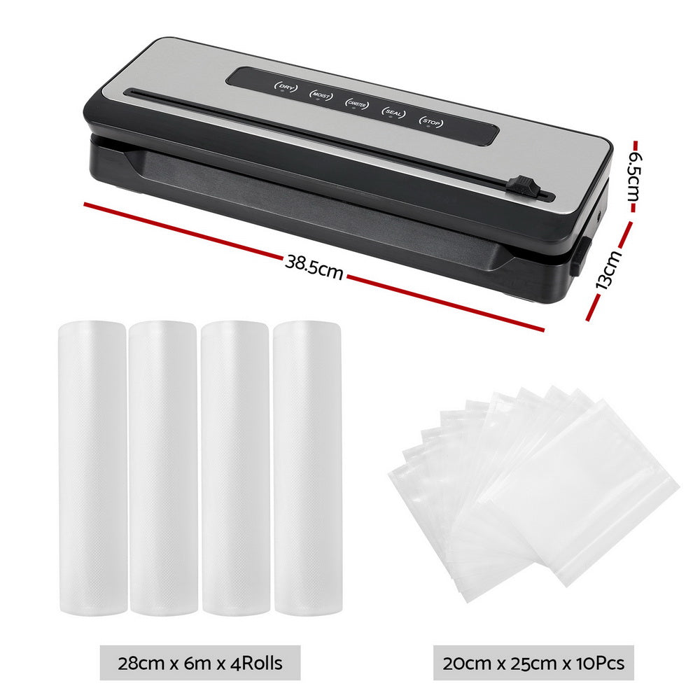 Devanti Food Vacuum Sealer Machine | Sealing Cutter | 5 Modes | Storage Bags | 4 Rolls