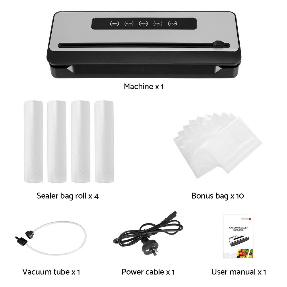 Devanti Food Vacuum Sealer Machine | Sealing Cutter | 5 Modes | Storage Bags | 4 Rolls