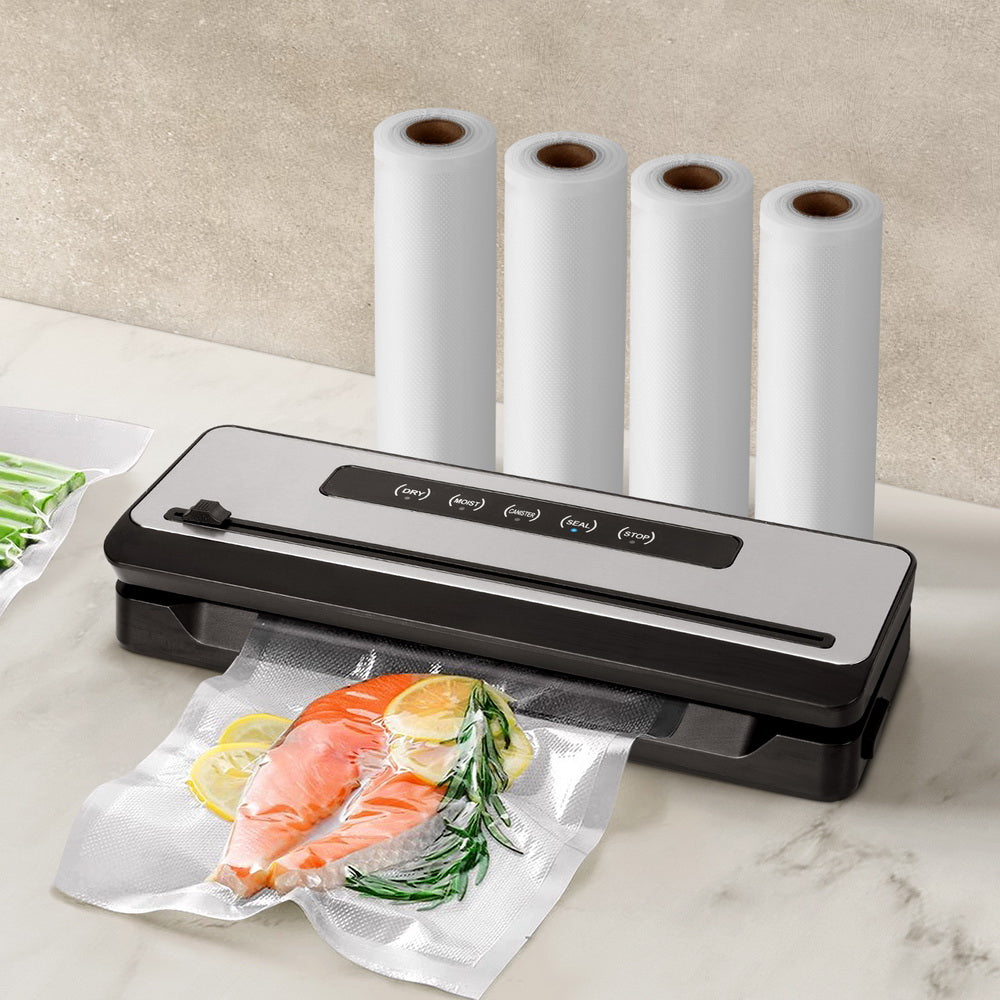 Devanti Food Vacuum Sealer Machine | Sealing Cutter | 5 Modes | Storage Bags | 4 Rolls