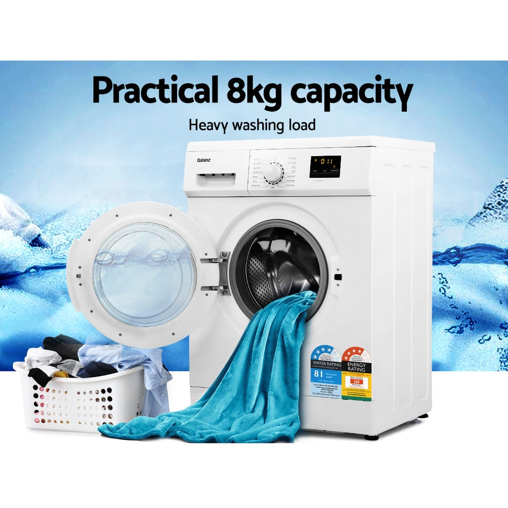 Devanti 8kg Front Load Washing Machine | Quick Wash | 24h Delay Start | Automatic