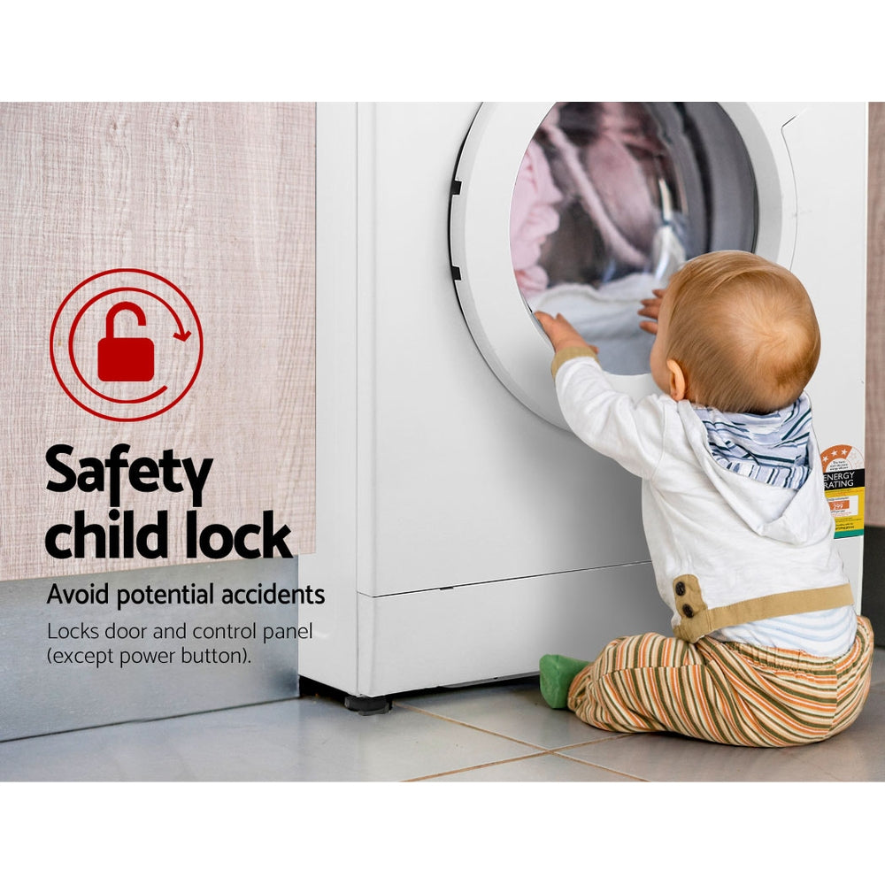 Devanti 8kg Front Load Washing Machine | Quick Wash | 24h Delay Start | Automatic