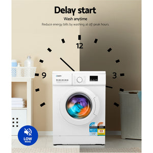 Devanti 8kg Front Load Washing Machine | Quick Wash | 24h Delay Start | Automatic