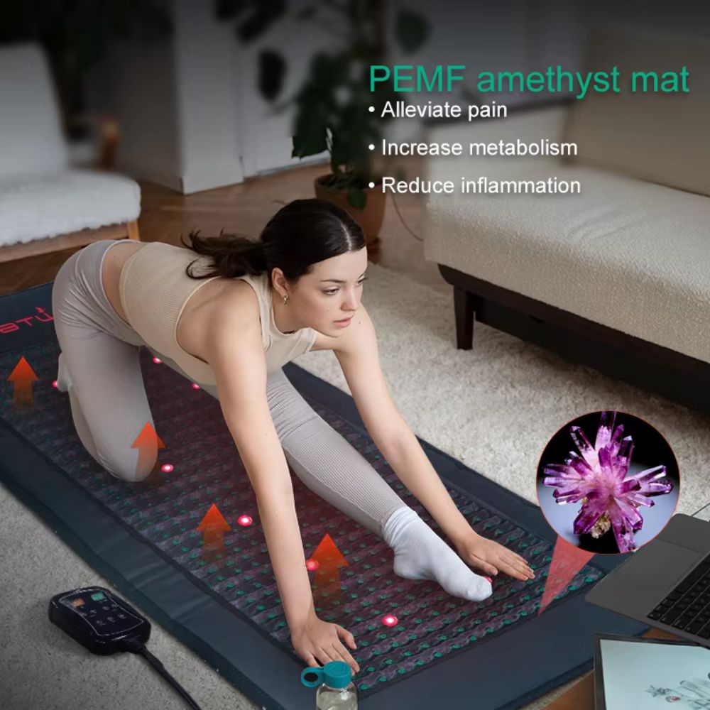Full Body Amethyst & Tourmaline Infrared Mat | 190cm x 80cm | Adjustable PEMF (3-23Hz) | 660nm Red Light Therapy | Professional Crystal Healing Pad
