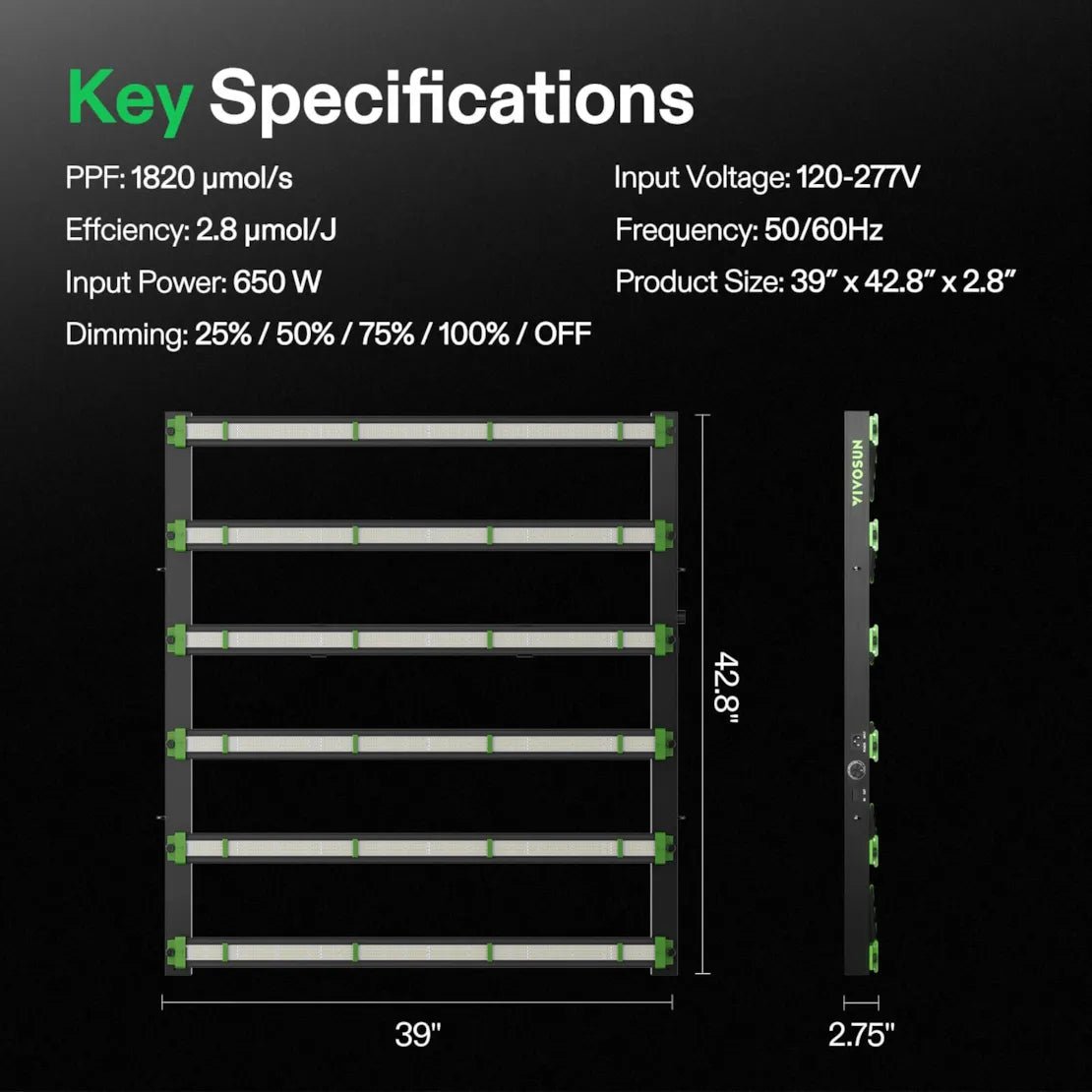Full Spectrum LED Grow Light Bar With Dimming | 650W | 4 x 4FT Coverage