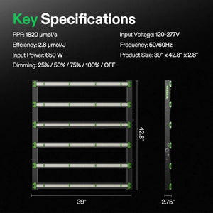 Full Spectrum LED Grow Light Bar With Dimming | 650W | 4 x 4FT Coverage