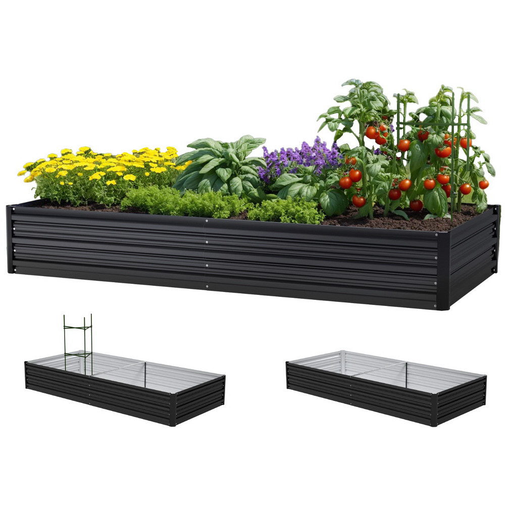 Raised Garden Bed Set of 2 | 210x90cm Planter Box | Galvanised Metal Outdoor Containers