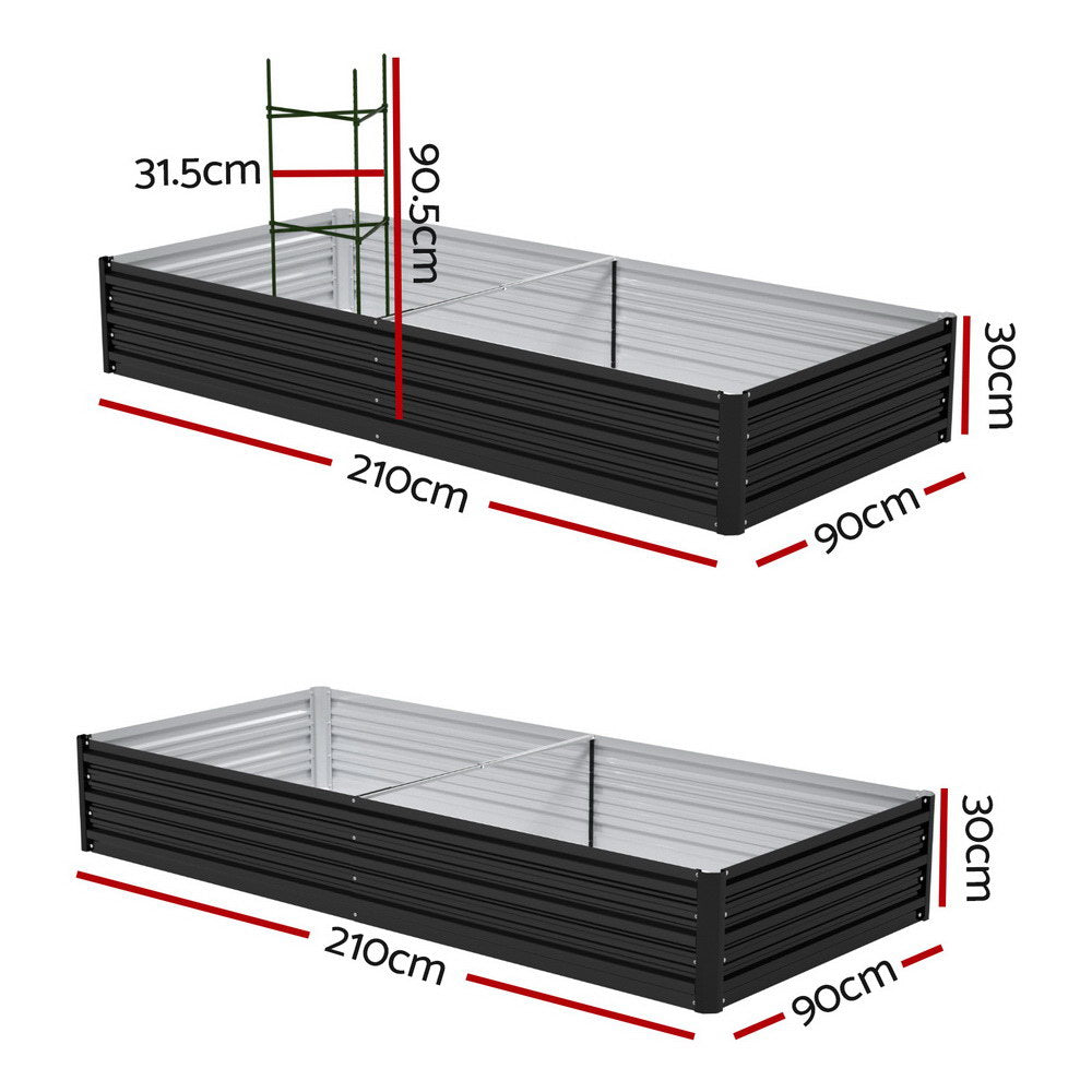 Raised Garden Bed Set of 2 | 210x90cm Planter Box | Galvanised Metal Outdoor Containers