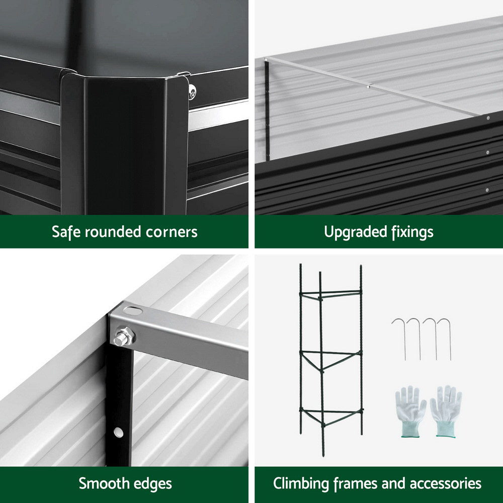 Raised Garden Bed Set of 2 | 210x90cm Planter Box | Galvanised Metal Outdoor Containers