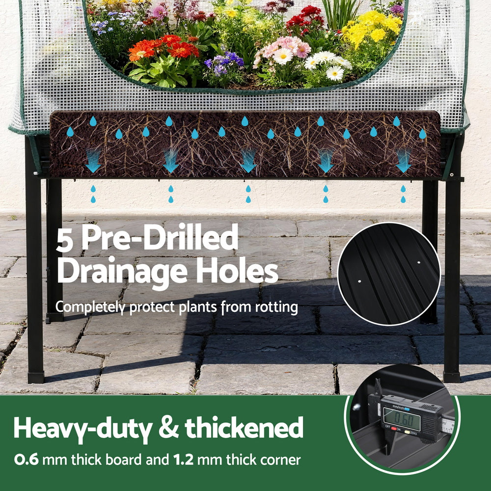 Elevated Garden Bed | 116x60cm | Metal Planter | Mini Greenhouse Cover + Trellis