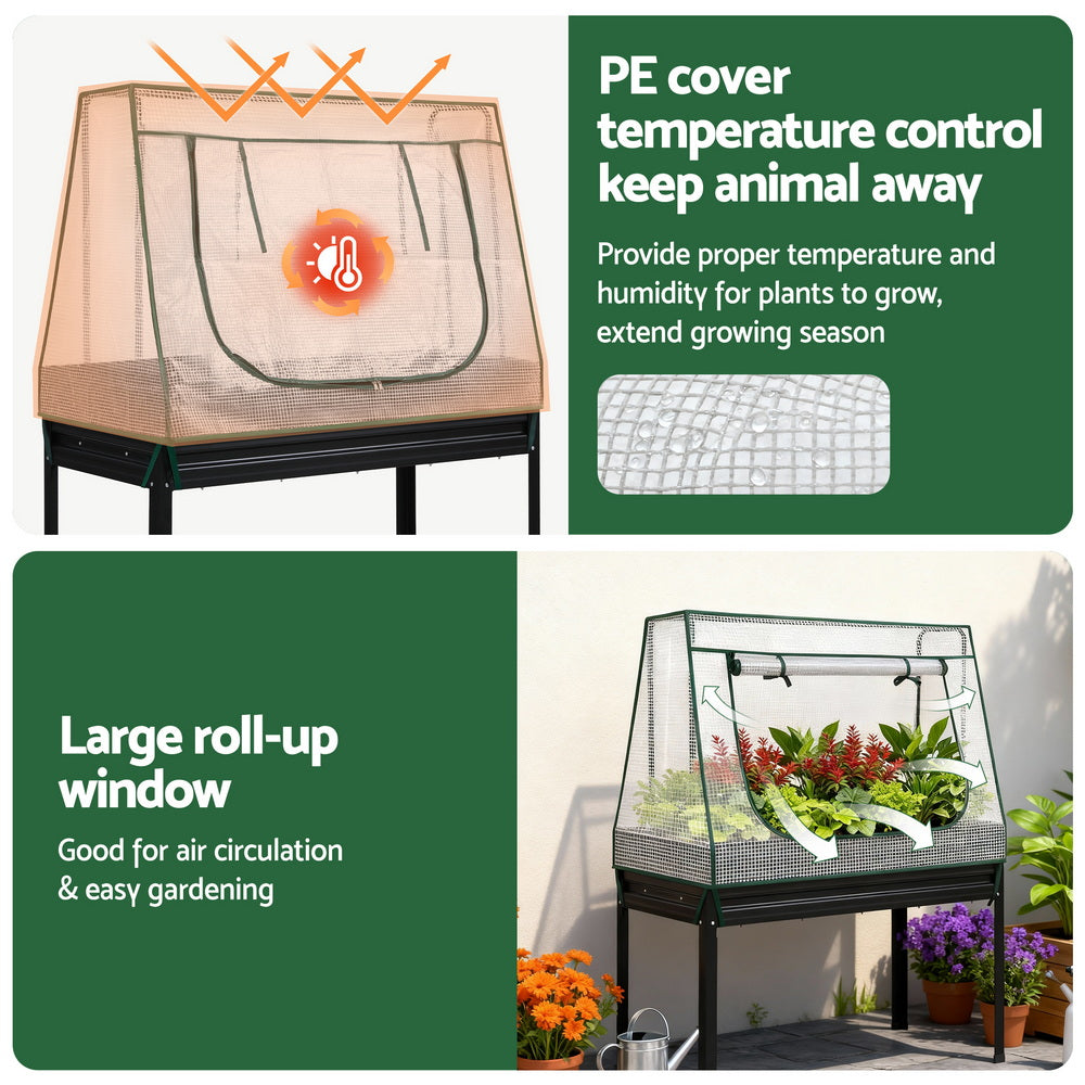 Elevated Garden Bed | 116x60cm | Metal Planter | Mini Greenhouse Cover + Trellis