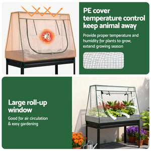 Elevated Garden Bed | 116x60cm | Metal Planter | Mini Greenhouse Cover + Trellis