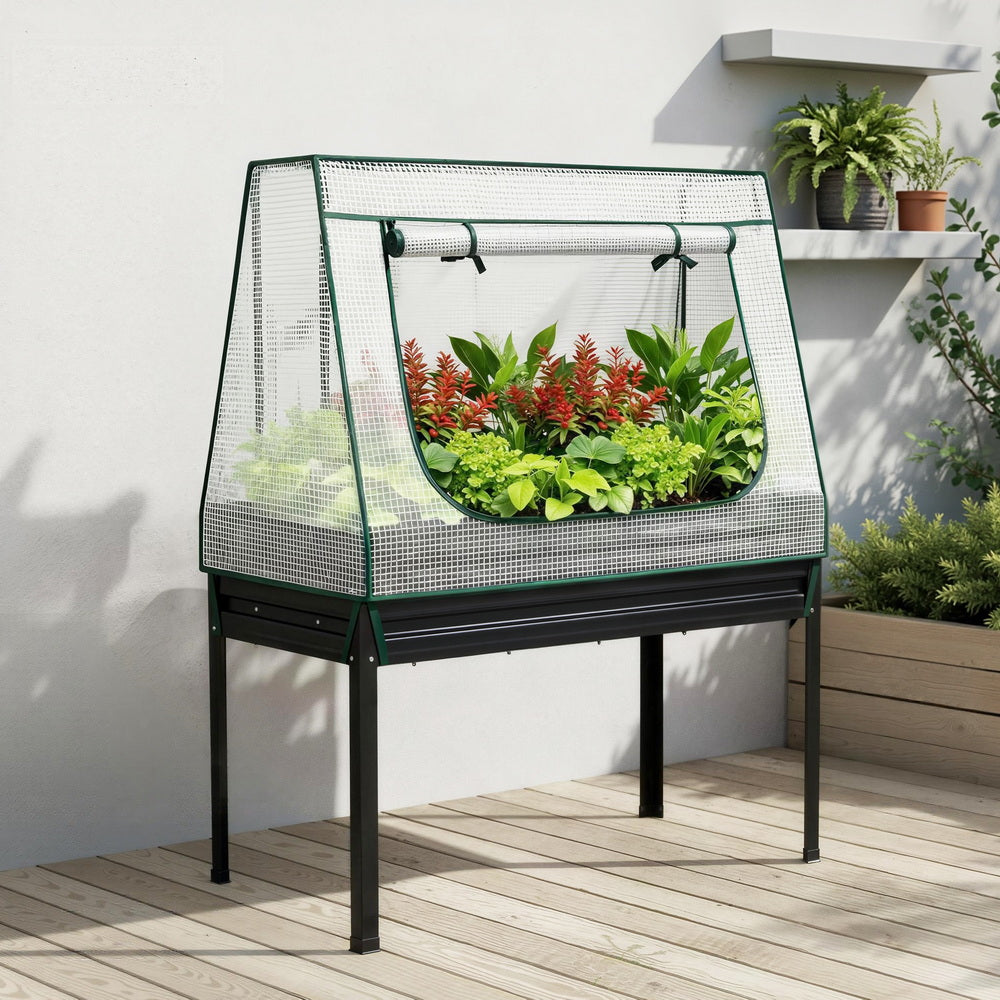 Elevated Garden Bed | 116x60cm | Metal Planter | Mini Greenhouse Cover + Trellis