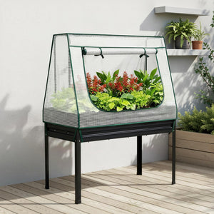 Elevated Garden Bed | 116x60cm | Metal Planter | Mini Greenhouse Cover + Trellis