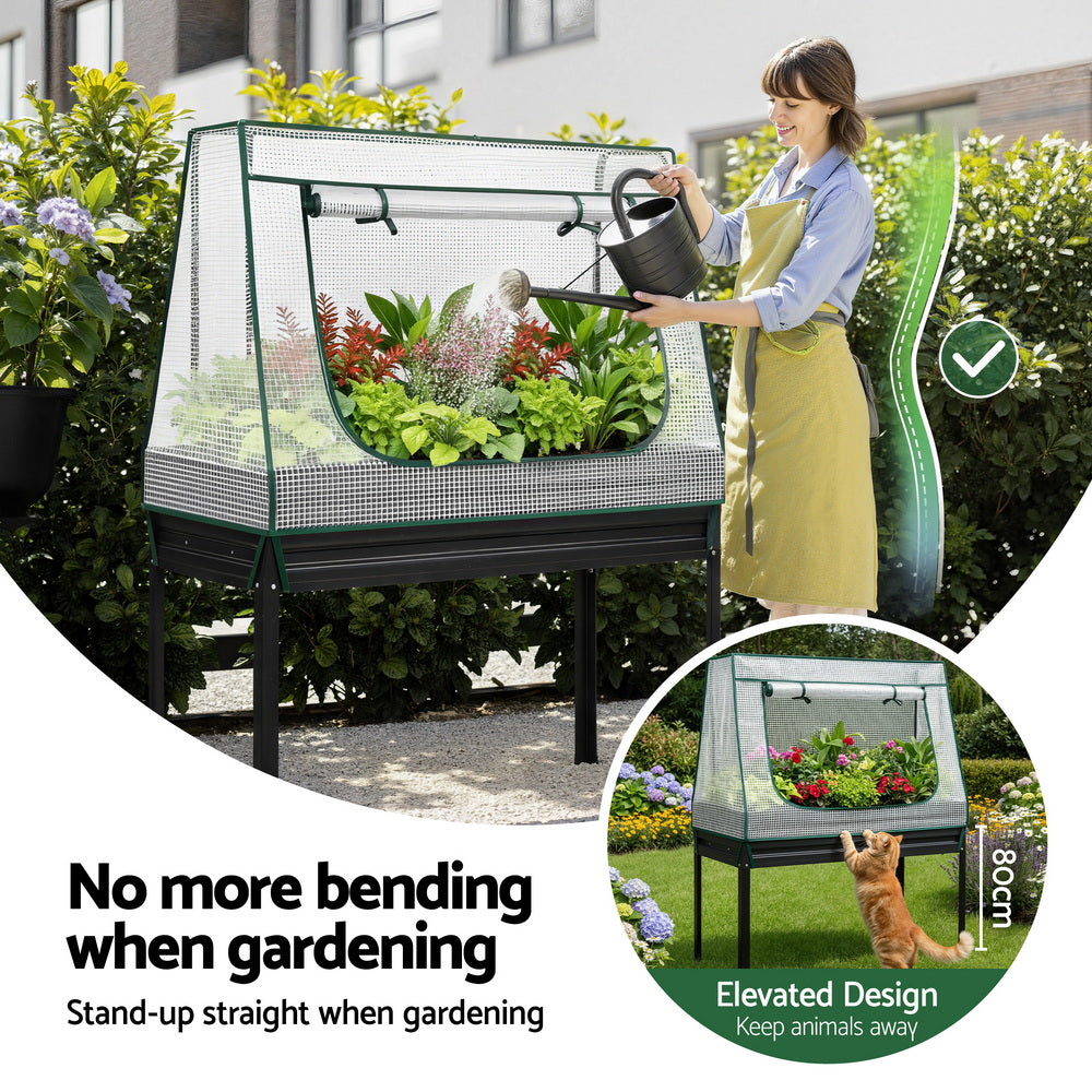 Elevated Garden Bed | 116x60cm | Metal Planter | Mini Greenhouse Cover + Trellis