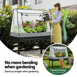 Elevated Garden Bed | 116x60cm | Metal Planter | Mini Greenhouse Cover + Trellis