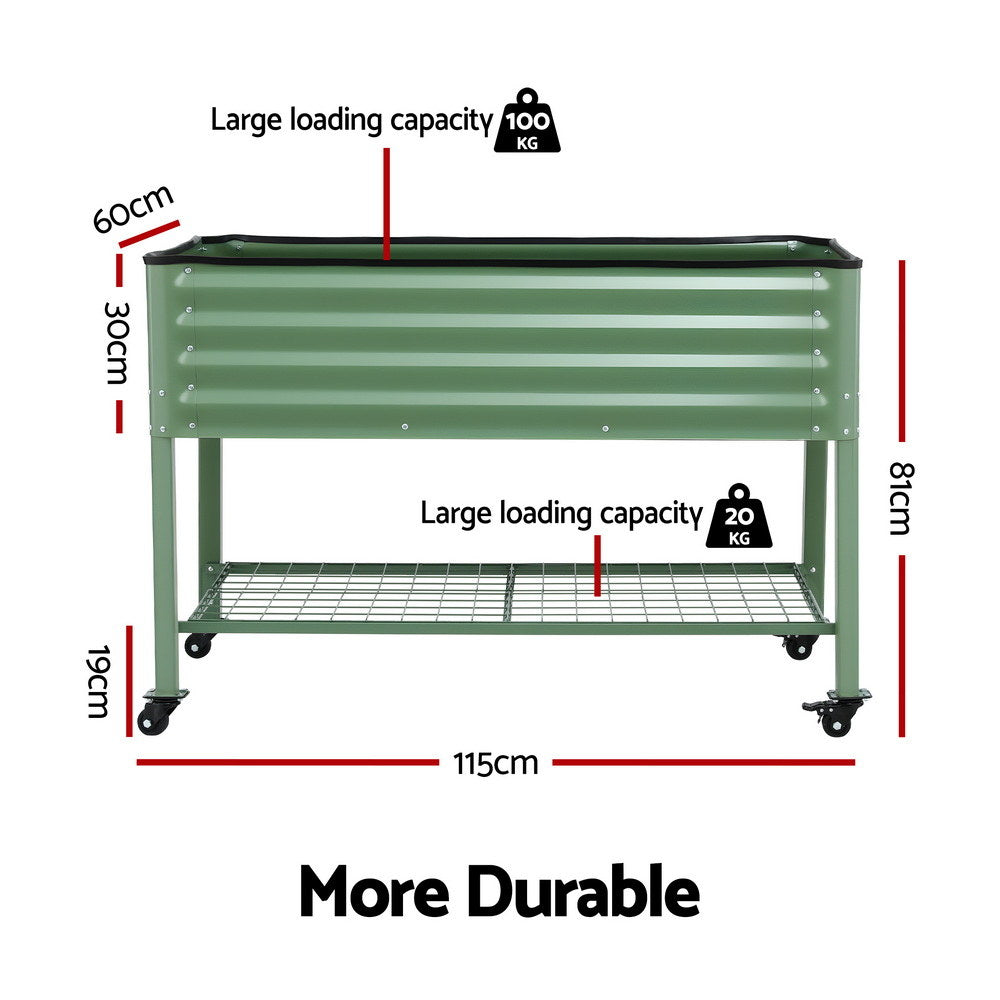Raised Garden Bed | Mobile on Wheels | 115x60x81cm | 100kg Load | Storage Shelf