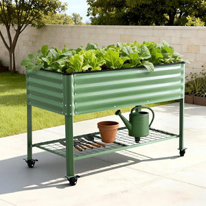 Raised Garden Bed | Mobile on Wheels | 115x60x81cm | 100kg Load | Storage Shelf