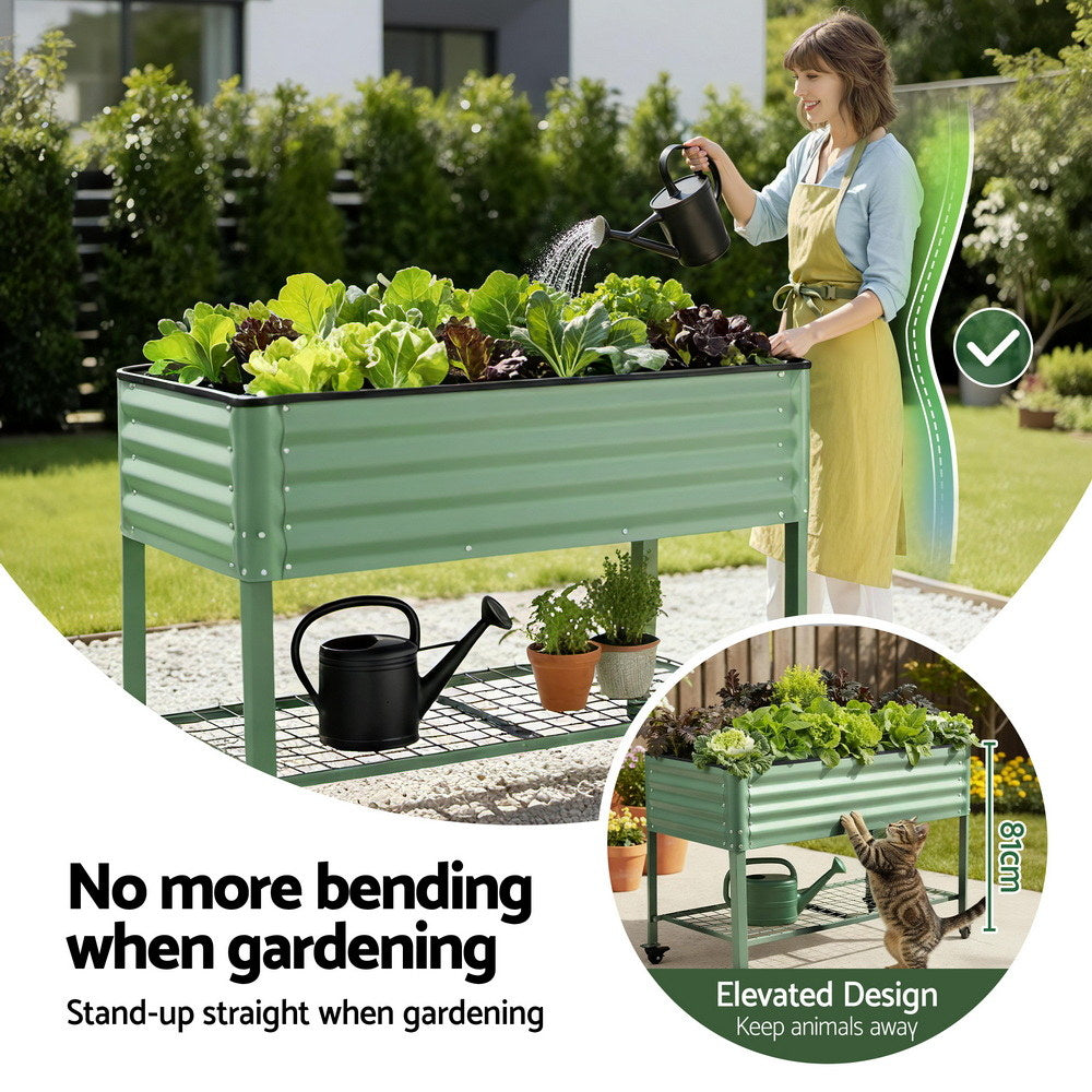 Raised Garden Bed | Mobile on Wheels | 115x60x81cm | 100kg Load | Storage Shelf