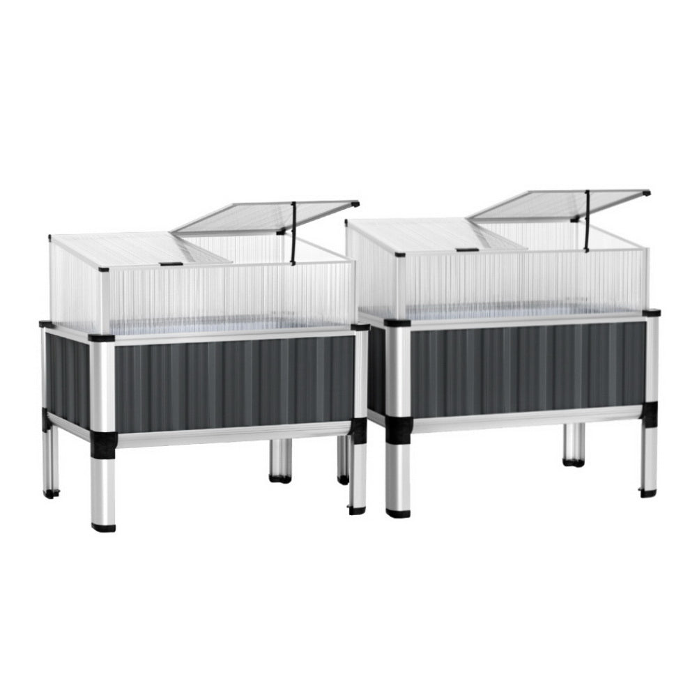 Green Fingers Garden Bed | 2X Raised | 80x49x74cm | Galvanised Herb Planter Box with Greenhouse