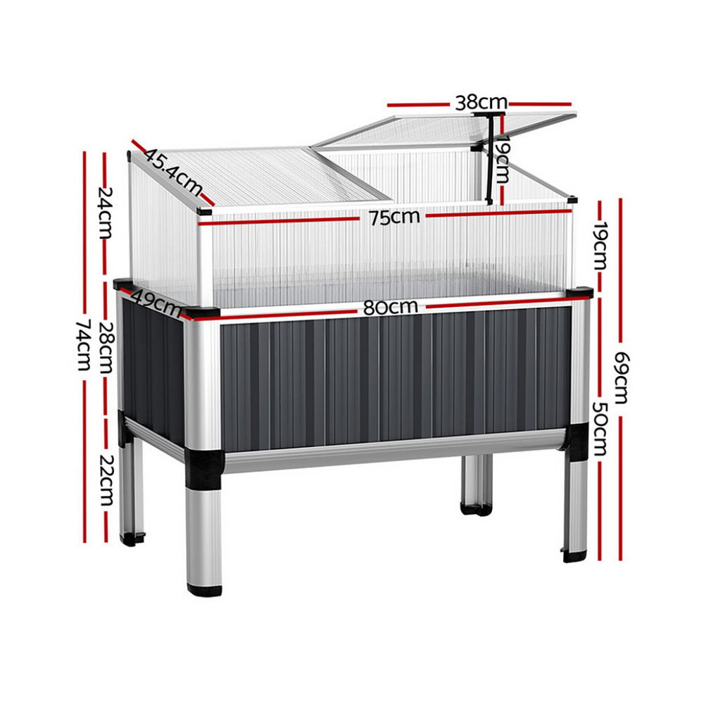 Green Fingers Garden Bed | 2X Raised | 80x49x74cm | Galvanised Herb Planter Box with Greenhouse