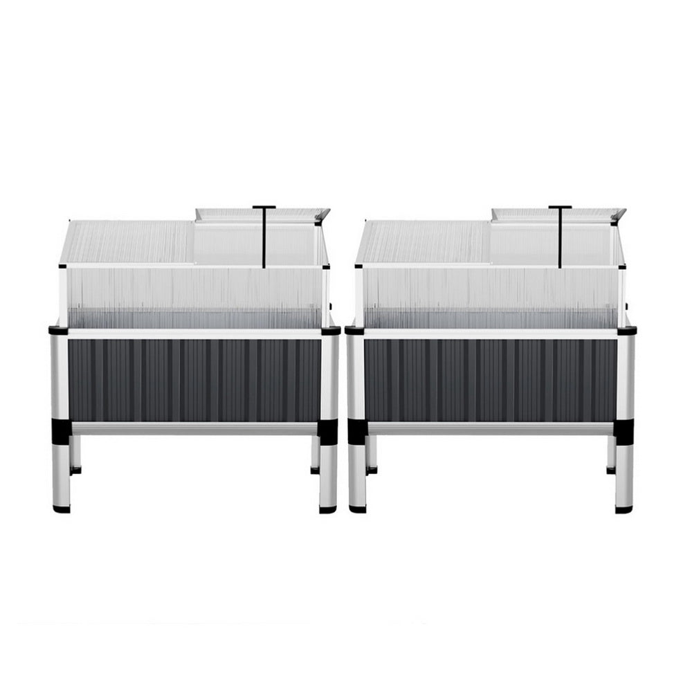 Green Fingers Garden Bed | 2X Raised | 80x49x74cm | Galvanised Herb Planter Box with Greenhouse