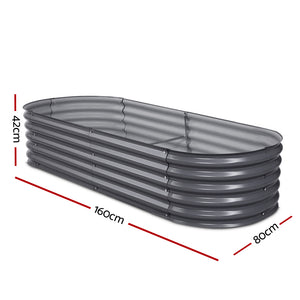 2x Green Fingers Raised Garden Bed | 160x80x42cm | Oval Planter Box | Raised Container | Galvanised