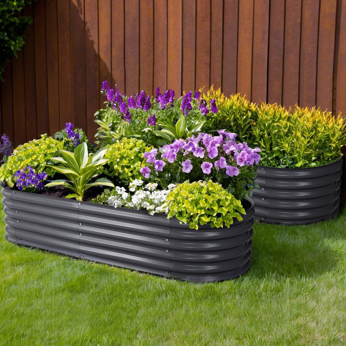 2x Green Fingers Raised Garden Bed | 160x80x42cm | Oval Planter Box | Raised Container | Galvanised