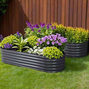 2x Green Fingers Raised Garden Bed | 160x80x42cm | Oval Planter Box | Raised Container | Galvanised
