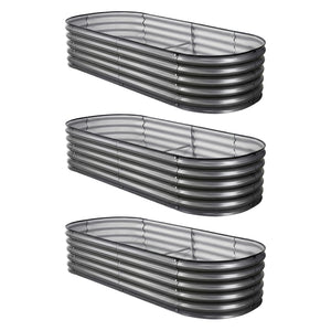 Green Fingers 3 Pcs Raised Garden Bed Kit Oval Galvanized Steel Planter Boxes 160x80x42cm, Heavy Duty Metal Elevated Garden Bed for Vegetables Flowers Herbs, with Safety Edging, Gloves & Pegs Included