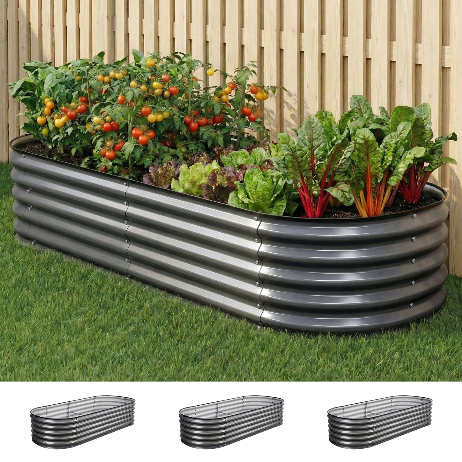 Raised Garden Bed Kit | 3 Piece Galvanised Planter Boxes | 160 x 80 x 42cm