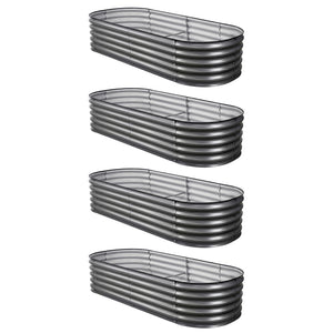 Green Fingers 4 Pcs Raised Garden Bed Kit Oval Galvanized Steel Planter Boxes 160x80x42cm, Heavy Duty Metal Elevated Garden Bed for Vegetables Flowers Herbs, with Safety Edging, Gloves & Pegs Included
