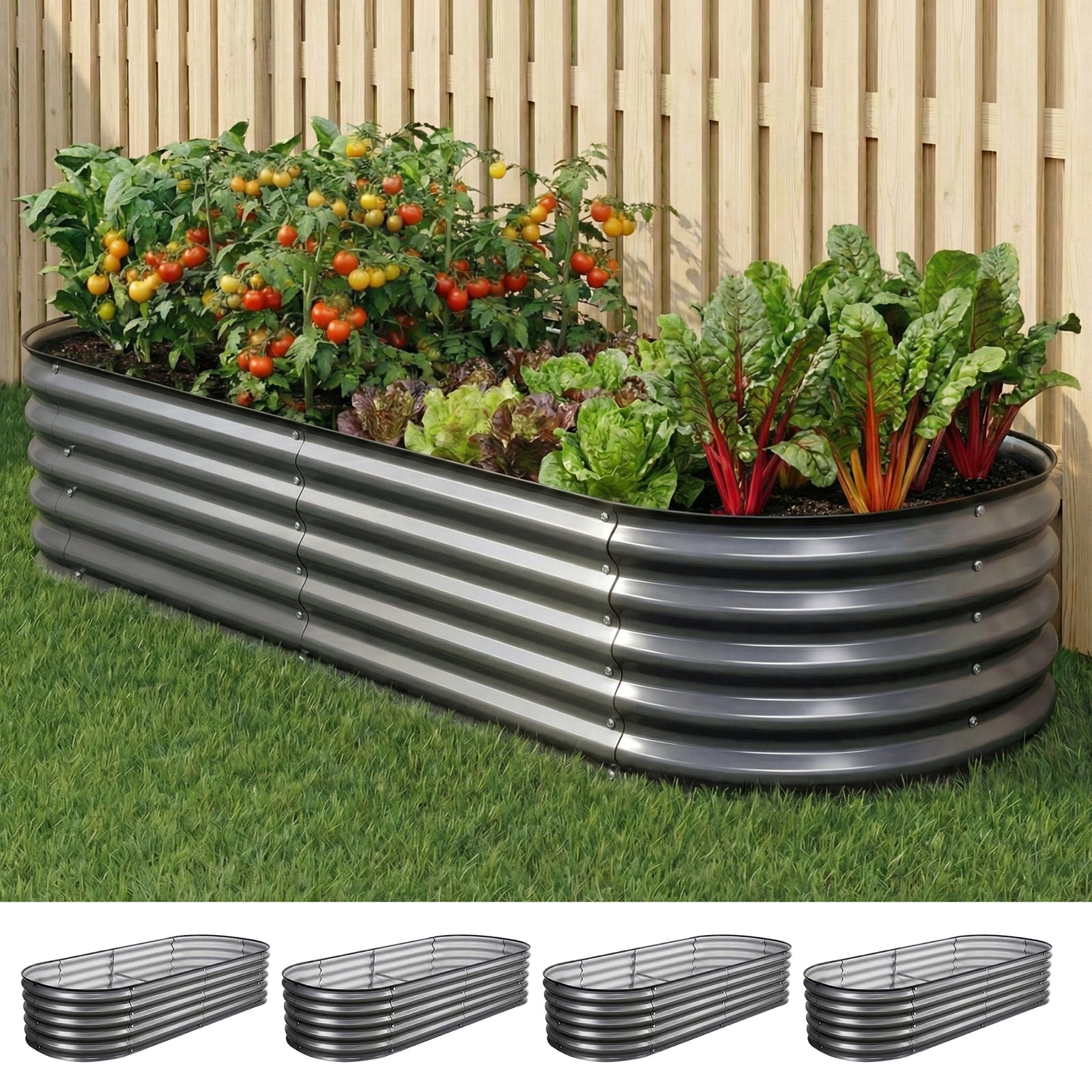 Raised Garden Bed Kit | 4 Piece Galvanised Planter Boxes | 160 x 80 x 42cm