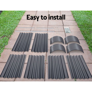 2x Raised Green Fingers Garden Bed | 240x80x42cm | Oval Planter Box Container | Galvanised