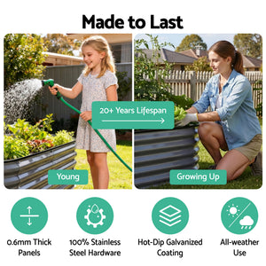 Green Fingers 4 Pcs Raised Garden Bed Kit Oval Galvanized Steel Planter Boxes 240x80x42cm, Heavy Duty Metal Elevated Garden Bed for Vegetables Flowers Herbs, with Safety Edging, Gloves & Pegs Included