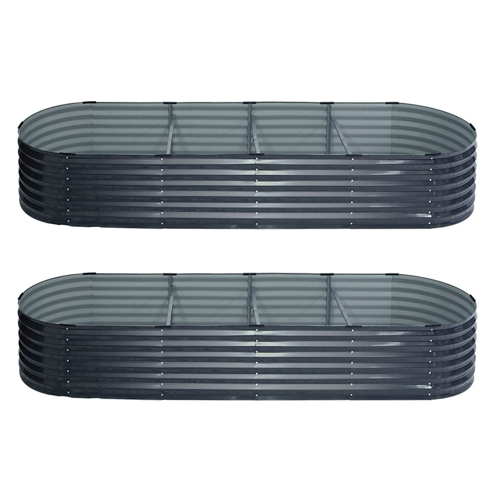 2x Green Fingers Raised Garden Bed | 320x80x42cm | Oval Planter Box Container | Galvanised