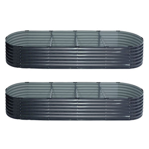 2x Green Fingers Raised Garden Bed | 320x80x42cm | Oval Planter Box Container | Galvanised