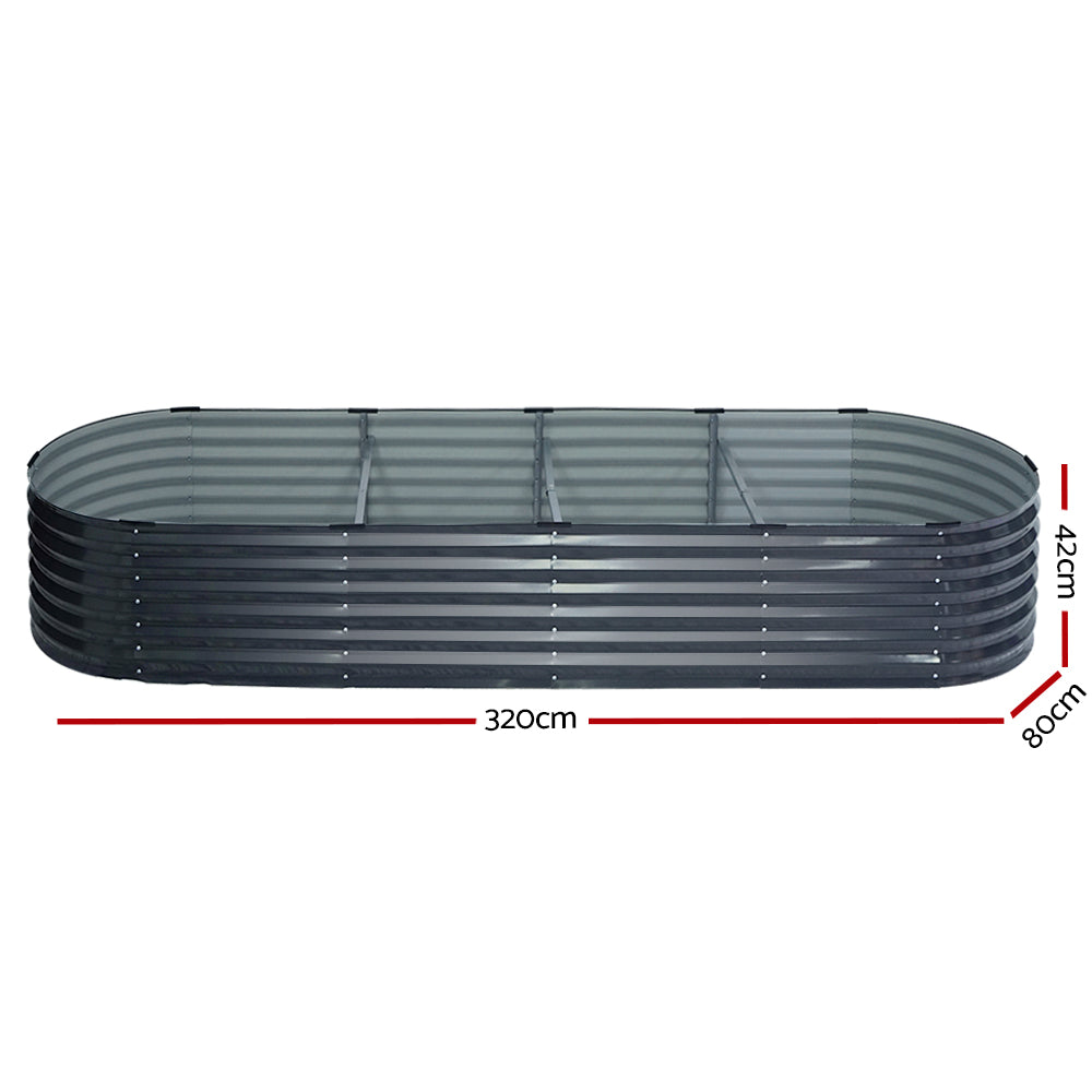 2x Green Fingers Raised Garden Bed | 320x80x42cm | Oval Planter Box Container | Galvanised