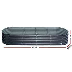 2x Green Fingers Raised Garden Bed | 320x80x42cm | Oval Planter Box Container | Galvanised