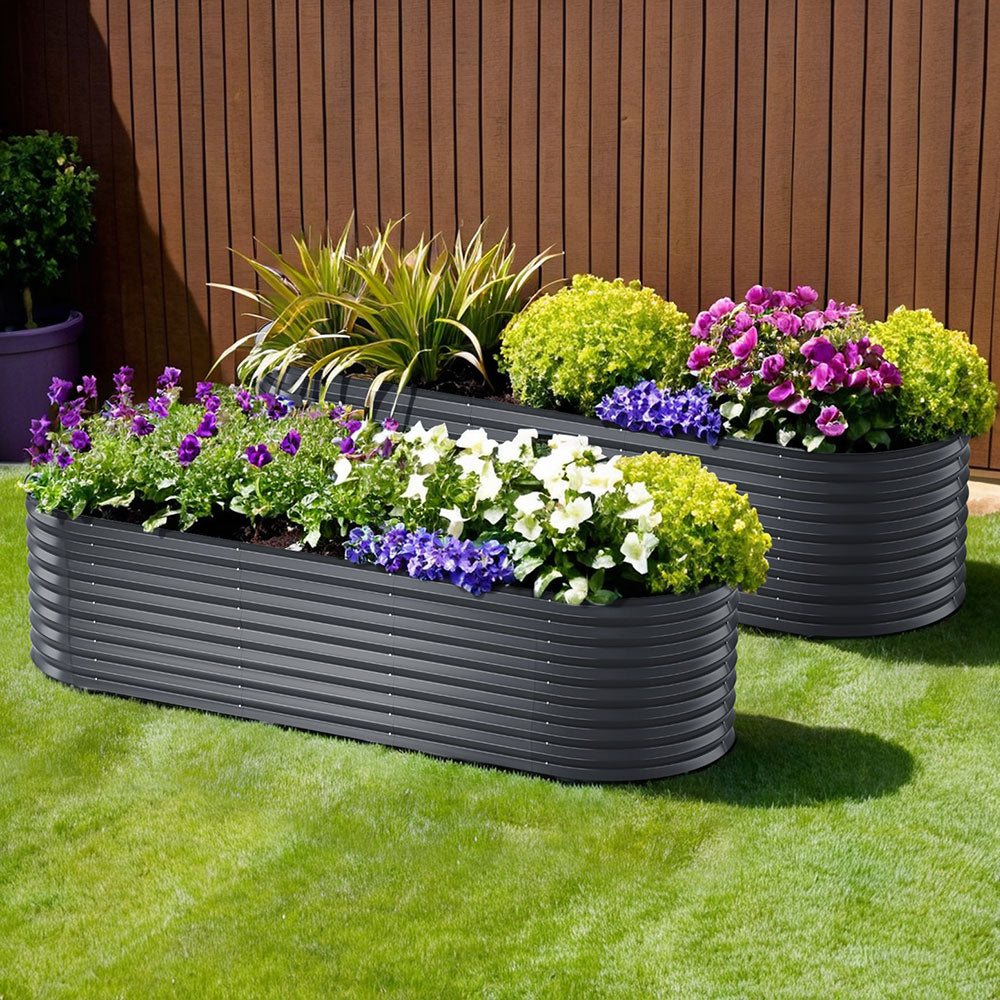 x2 Green Fingers Raised Garden Bed Kit | Planter Oval Galvanised Steel | 240cmx80cmx56cm