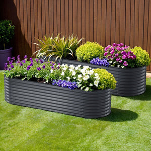 x2 Green Fingers Raised Garden Bed Kit | Planter Oval Galvanised Steel | 240cmx80cmx56cm